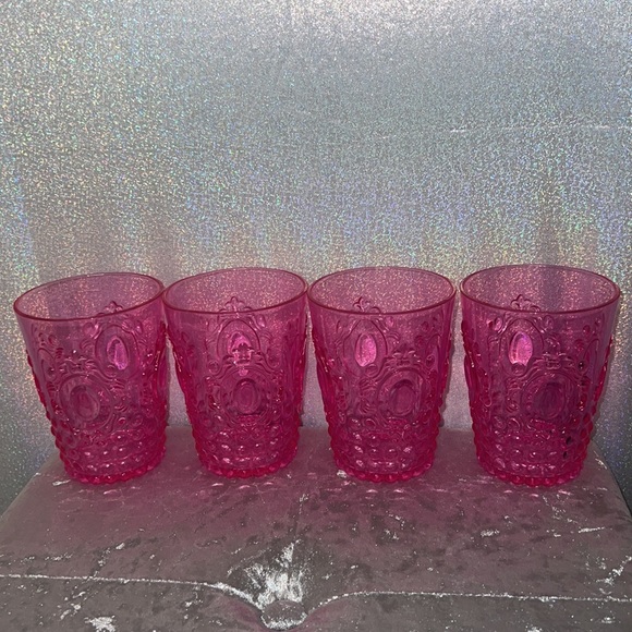 4 cups pink luxury barbiecore plastic 50s design cute neon see through stackable - Picture 8 of 9